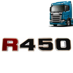 Emblema Potencia Acrílico para Caminhão Scania NTG R450 Black Piano e Vermelho
