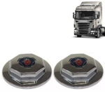 Par Sobre Tampa Cubo Cromada Dianteira para Caminhão Scania 2008 2009 Fixação Rosca Decorada