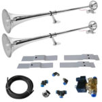Kit 2 Buzinas Marítima 1 Metro para Caminhão 24V + Válvula solenoide de 1/2 C/ Suporte Sem Furar Teto