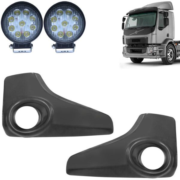 Par Acabamento Para-Choque Volvo VM 2014 á 2019 Com abertura para Farolete + 2 Faroletes LED Par Acabamento Para-Choque Volvo VM 2014 á 2019 Com abertura para Farolete + 2 Faroletes LED
