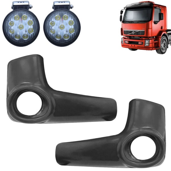 Par Acabamento Para-Choque Para Caminhão Volvo Vm Até 2014 + 2 Faroletes LED