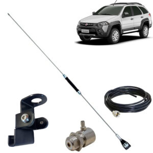 Antena Px Cromada Bobinada para Carro 67 cm Com Suporte e Cabo
