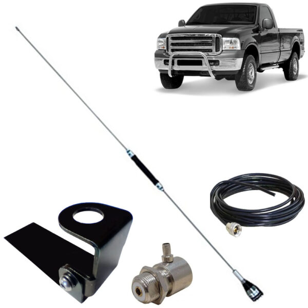 Antena Px Cromada Bobinada para Caminhonete 67 cm Com Suporte e Cabo