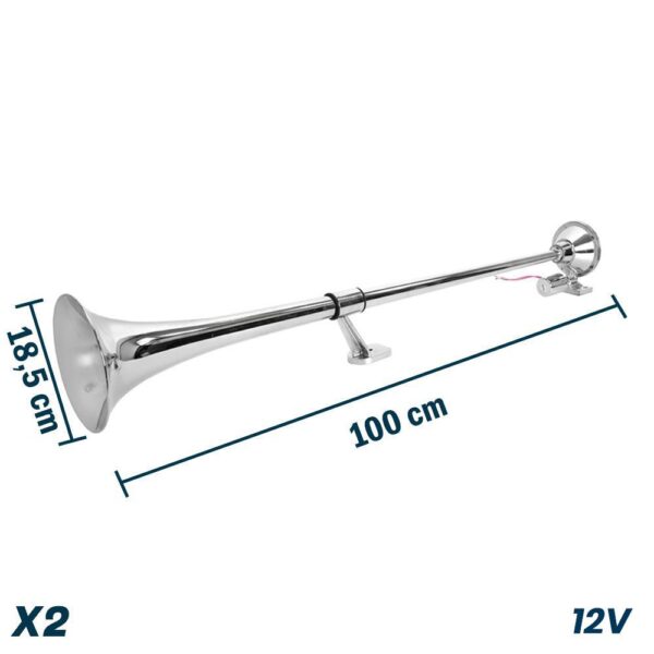 Kit 2 Buzinas Marítima 1 Metro para Caminhão 24V + Válvula solenoide de 1/2 C/ Suporte Sem Furar Teto