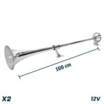 Kit 2 Buzinas Marítima 1 Metro para Caminhão 24V + Válvula solenoide de 1/2 C/ Suporte Sem Furar Teto