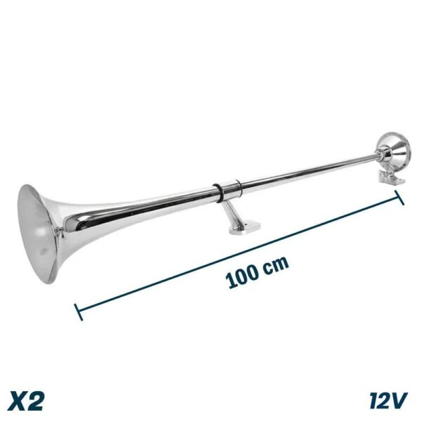 Kit 2 Buzinas Marítima 1 Metro para Caminhão 24V + Válvula solenoide de 1/2 C/ Suporte Sem Furar Teto
