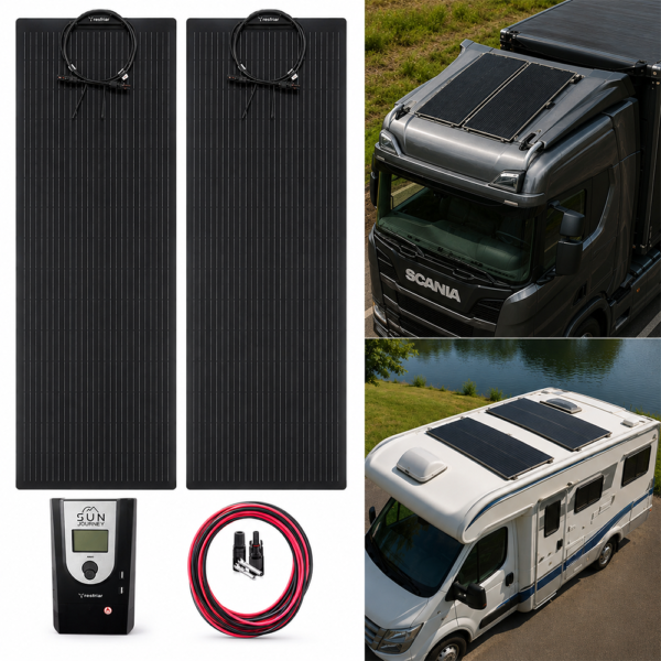 Kit Placa Painel Solar Resfriar Flexível 200W para Caminhão 12V 24V