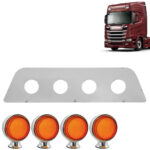 Aplique Inox Túnel Traseiro com Lanternas LED Laranja Para Caminhão Scania S5 / S6 / NTG