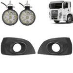 Kit Aplique Farol Auxiliar para Caminhão Vw Constellation 2 Estribos + Faroletes LED