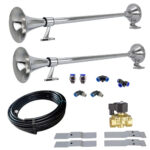 Kit 2 Buzinas Marítima 74 CM para Caminhão 24V + Válvula solenoide de 1/2 C/ Suporte Sem Furar Teto