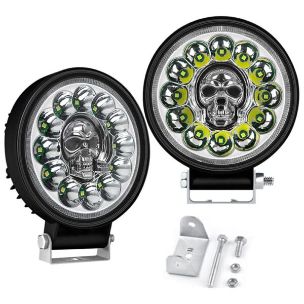 Farolete Led Redondo 12 Leds 36W 10Cm 12/24v Caveira Multicolor