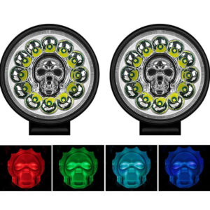 Farolete Led Redondo 12 Leds 36W 10Cm 12/24v Caveira Multicolor