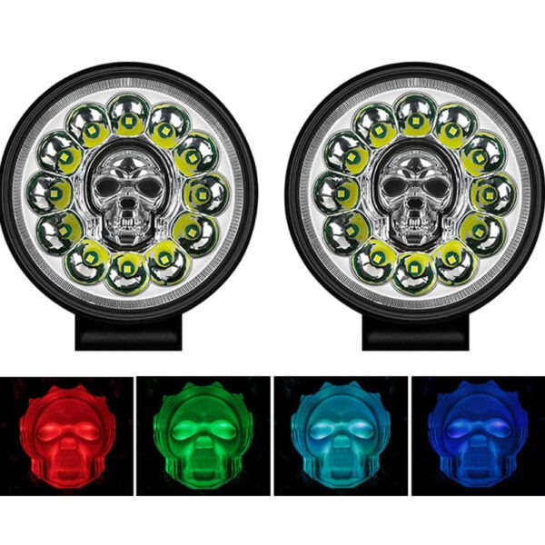 Farolete Led Redondo 12 Leds 36W 10Cm 12/24v Caveira Multicolor