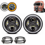Par Farol Led Angel Eyes H4 40w 75 mm com Suporte para Adaptação Vw Constellation