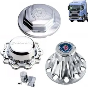 Kit Sobre Tampa Dianteira Tração e Truck + 60 Capas de Porca Compatível Caminhão Scania NTG
