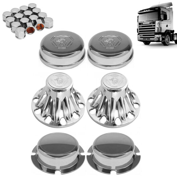 Kit Sobre Tampa Cubo Cromada para Caminhão Scania S4 P94 114 124 6X2