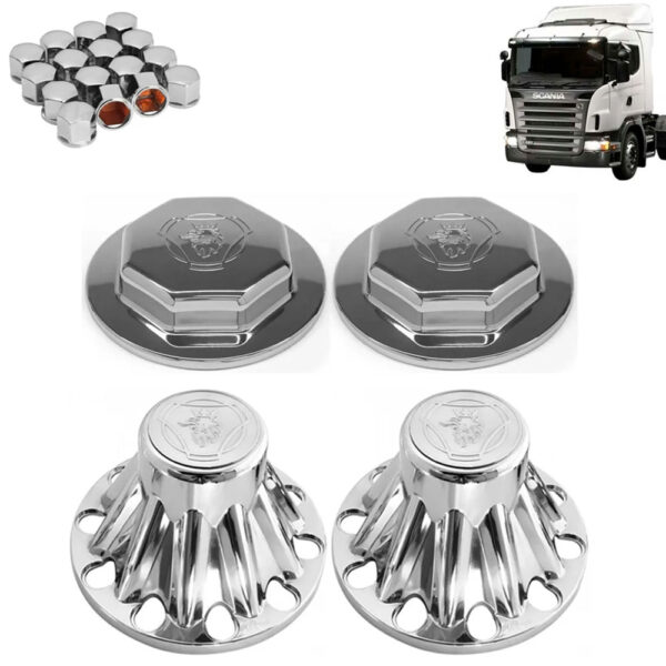 Kit Sobre Tampa Cubo Cromada para Caminhão Scania S5 2008 á 2009 4X2