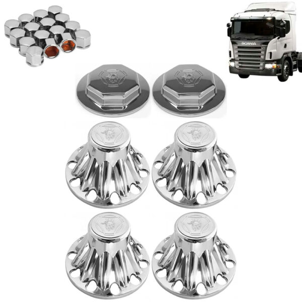 Kit Sobre Tampa Cubo Cromada para Caminhão Scania S5 2008 á 2009 6X4