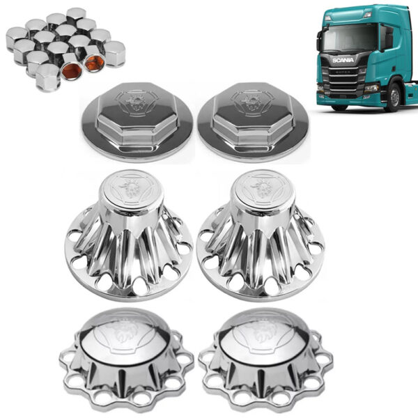 Kit Sobre Tampa Cubo Cromada para Caminhão Scania S5 / NTG 6X2