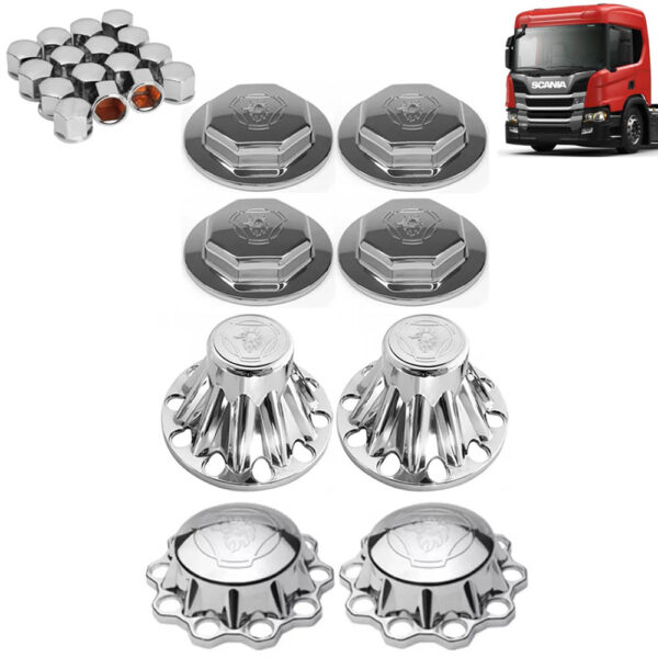 Kit Sobre Tampa Cubo Cromada para Caminhão Scania S5 / NTG 8X2