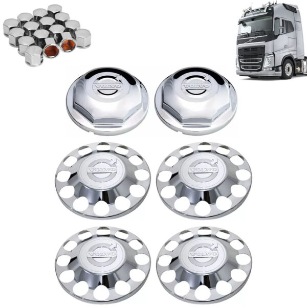 Kit Sobre Tampa Cubo Cromada para Caminhão Volvo FH / NH / FM 6X4