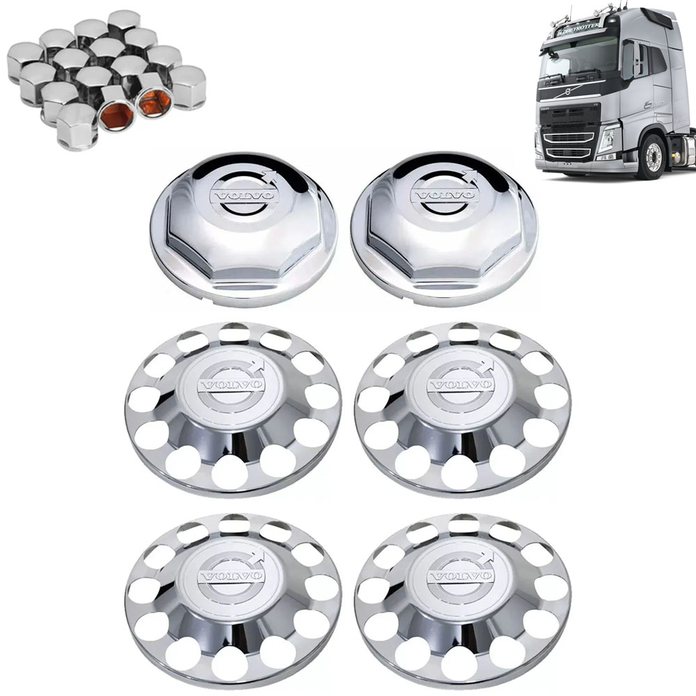 Kit Sobre Tampa Cubo Cromada para Caminhão Volvo FH / NH / FM 6X4