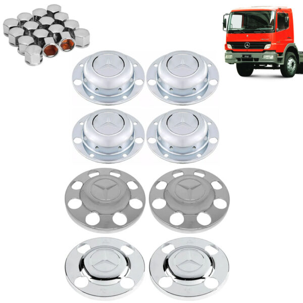 Kit Sobre Tampa Cubo Cromada para Caminhão Mb Atego Até 2010 8x2