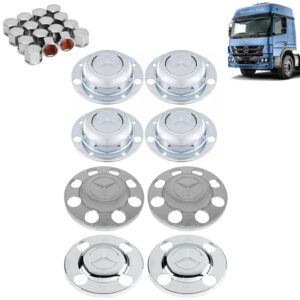 Kit Sobre Tampa Cubo Cromada para Caminhão Mb Atego Após 2010 8x2