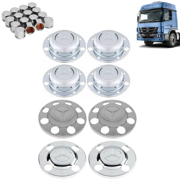 Kit Sobre Tampa Cubo Cromada para Caminhão Mb Atego Após 2010 8x2