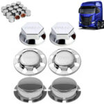 Kit Sobre Tampa Cubo Cromada para Caminhão Iveco Eurocargo / Tector / Cursor / Stralis / Hi-way / Hi-road / S-way 6x2