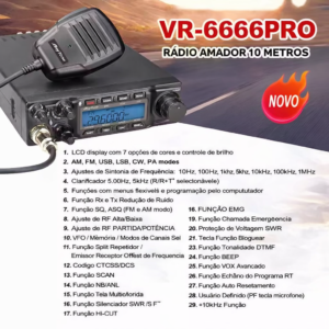 Radio PX Voyager VR6666-PRO 80 Watts 10 Metros FM/AM/USB/LSB/CW
