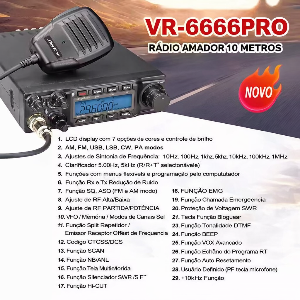Radio PX Voyager VR6666-PRO 80 Watts 10 Metros FM/AM/USB/LSB/CW