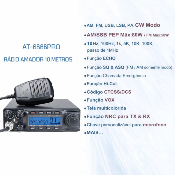 Radio PX Voyager VR6666-PRO 80 Watts 10 Metros FM/AM/USB/LSB/CW